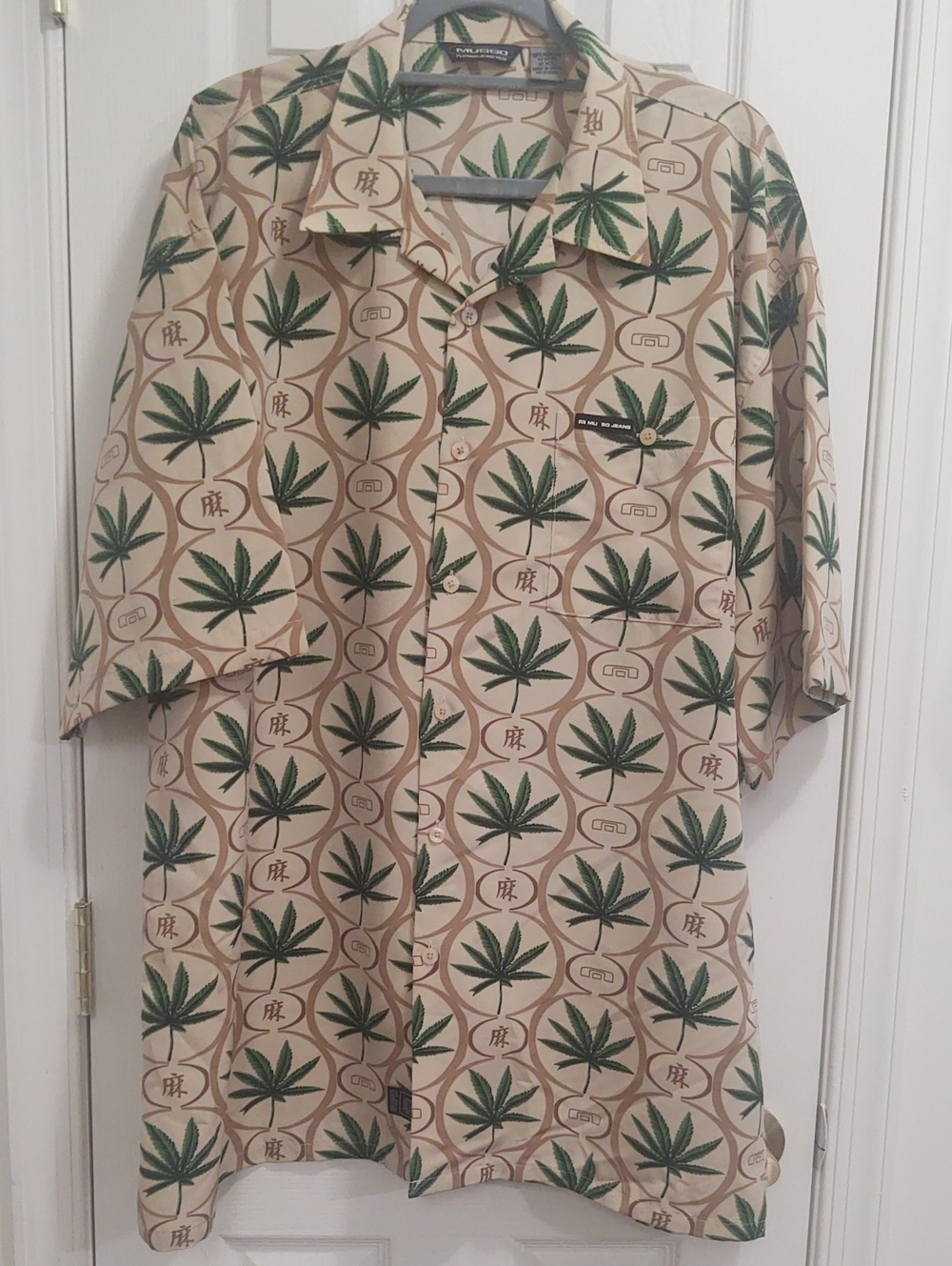 Musso Platinum Jeans Wear Short-Sleeve Button-Up Shirt with Green Leaf Print 2XL
